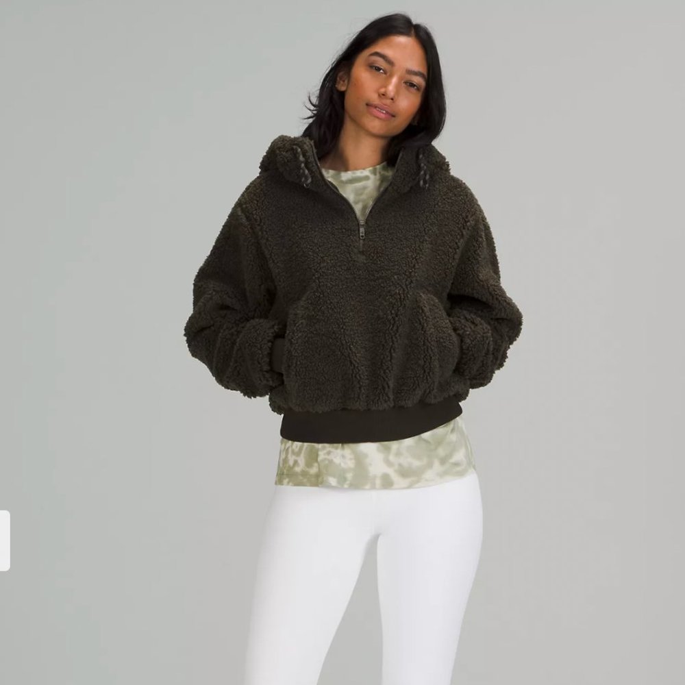 NWT Lululemon Textured Fleece Half-Zip Dark Olive Size 8 - Picture 4 of 6